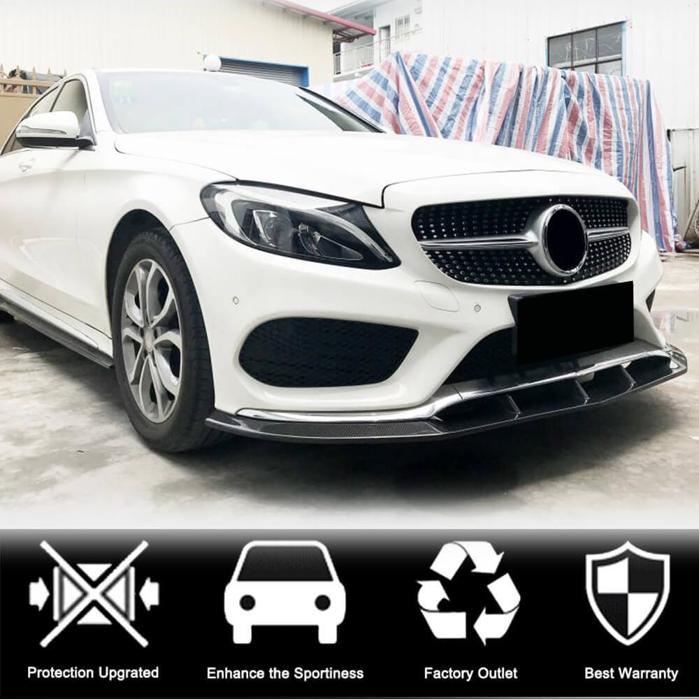 Накладка на передній бампер Lip V3 (для C43 AMG 2015-2019, Карбон) - фото 2