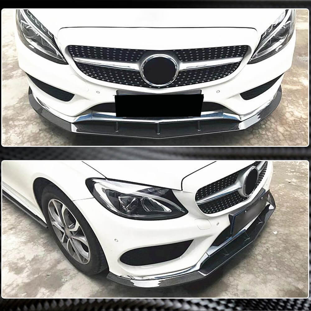 Накладка на передній бампер Lip V3 (для C43 AMG 2015-2019, Карбон) - фото 3