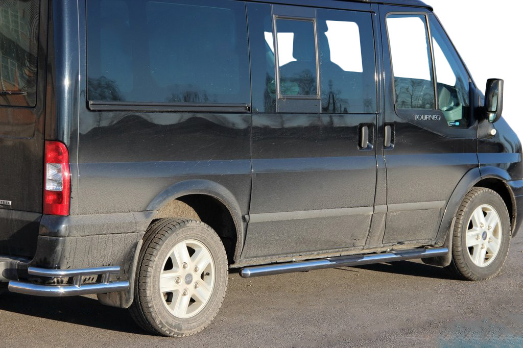 Бічні труби BB002 (2 шт., нерж.) 70 мм, L3/L4 (довга) для Ford Transit 2000-2014 рр - фото 1
